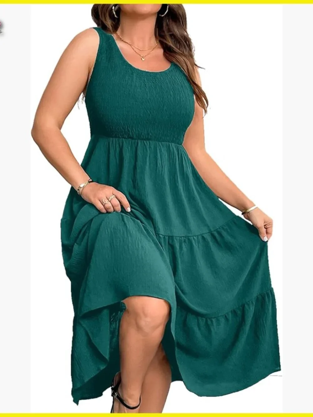 Sleeveless Smocked Midi Dress Flowy Tiered Boho Beach Casual Sundress